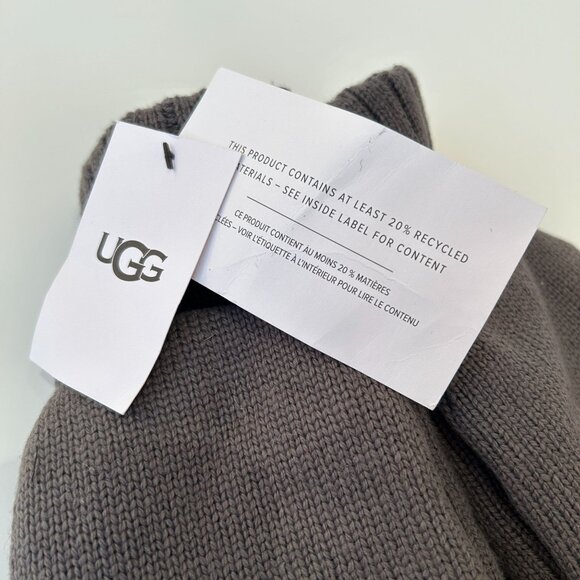 NWT UGG Mens Knit Flip Mittens Leather Palm Graphite L/XL Grey Wool Blend - Picture 3 of 11